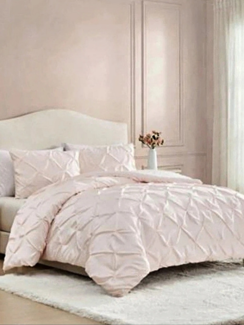 Laura Ashley Solid Satin Pintuck Comforter Set Full/Queen Pink